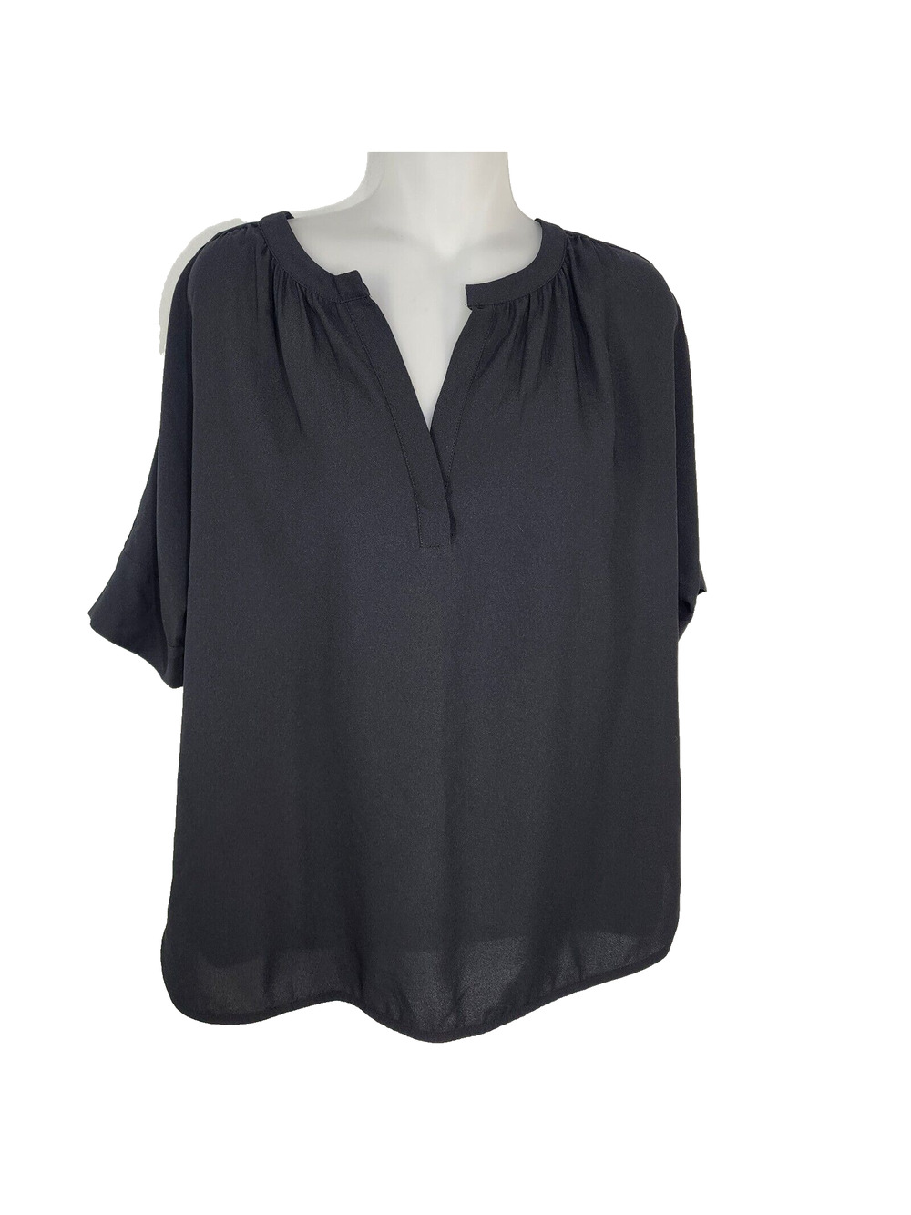 Nordstrom Top Blouse Womens Medium Black V Neck Short Dolman Sleeve Gothic Witch